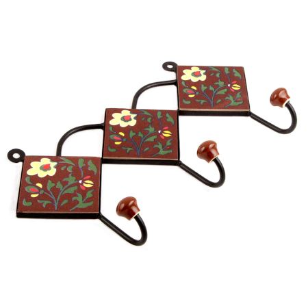 Brown Light Yellow Floral Tiles Hook
